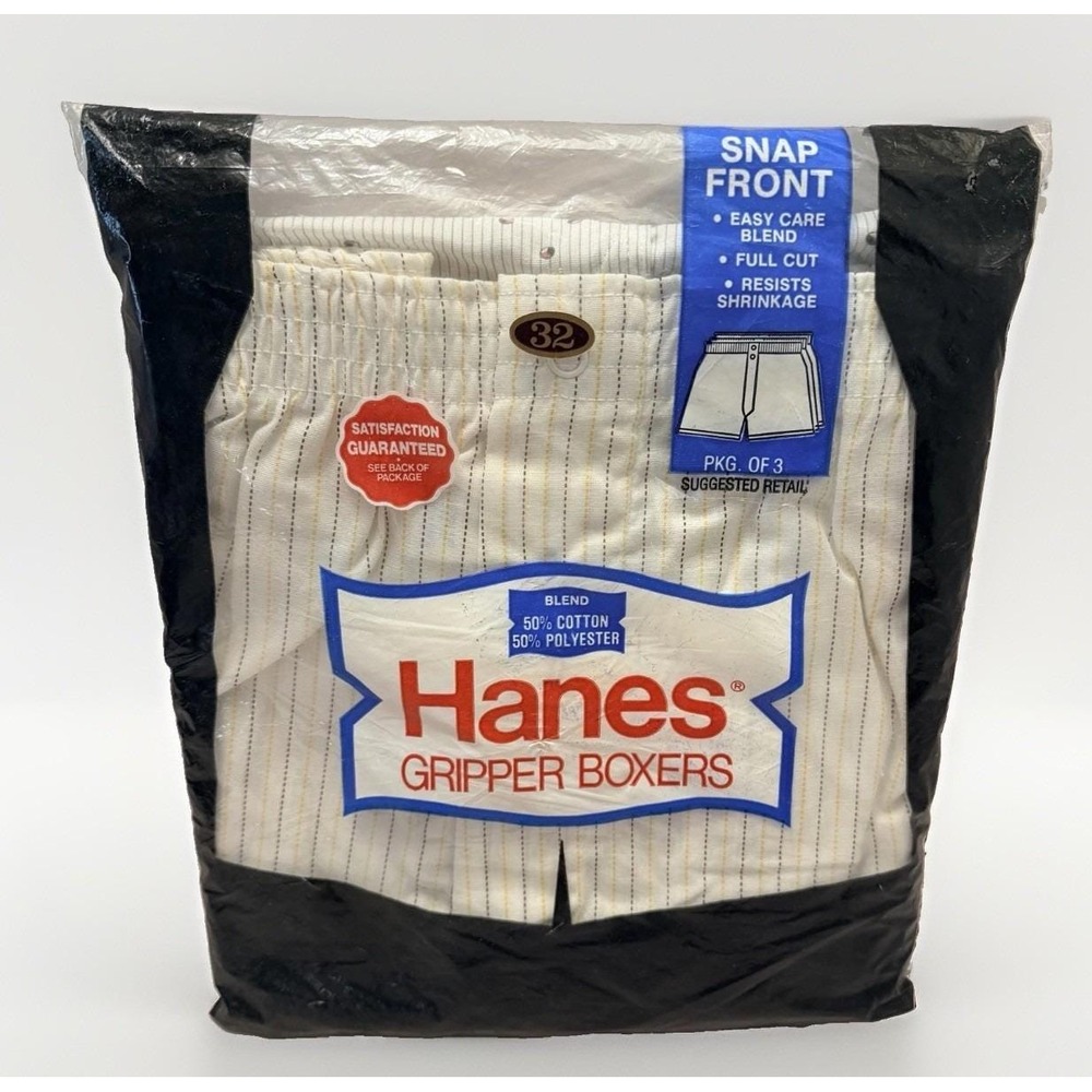 Mens Vintage Hanes Gripper Boxers 3 Pack Size 32 Sealed Deadstock Underwear Snap